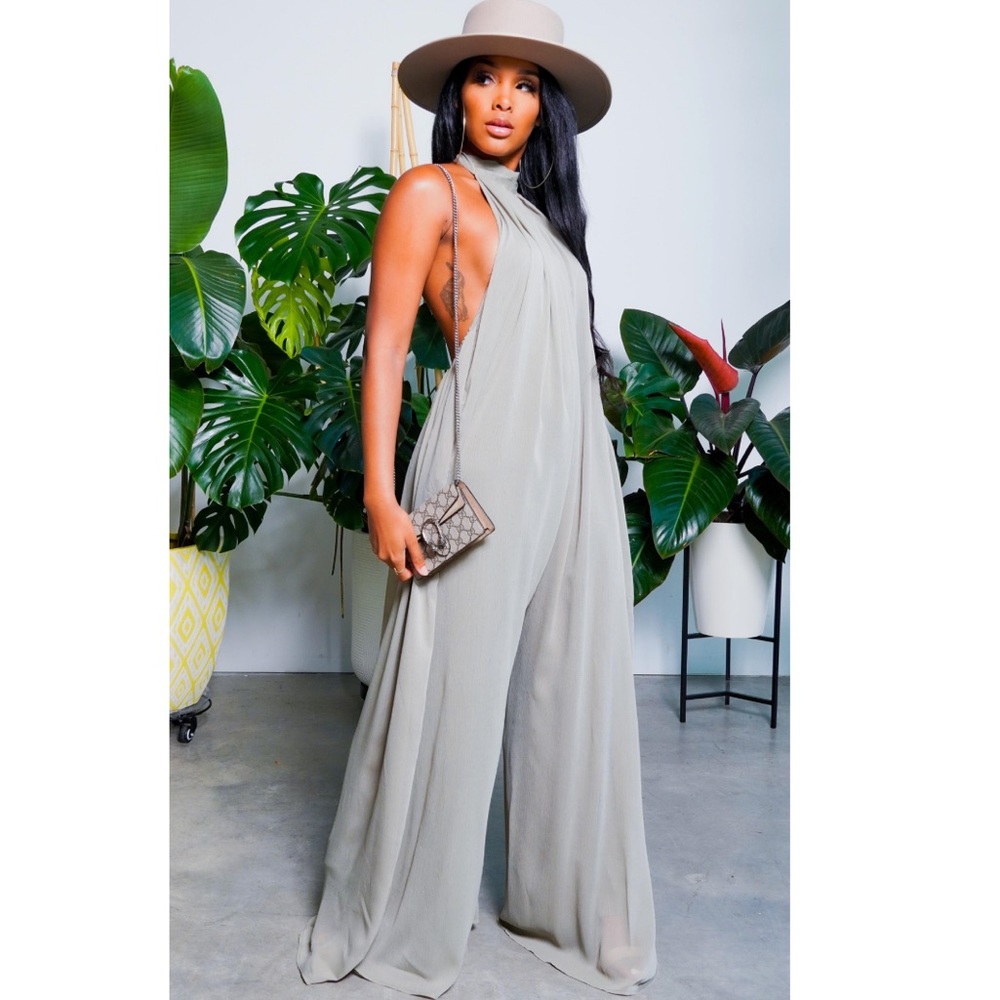 Halter Loose Jumpsuit - Olive